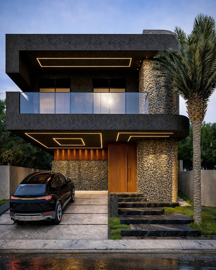 Fachada da residência, render da arquitetura