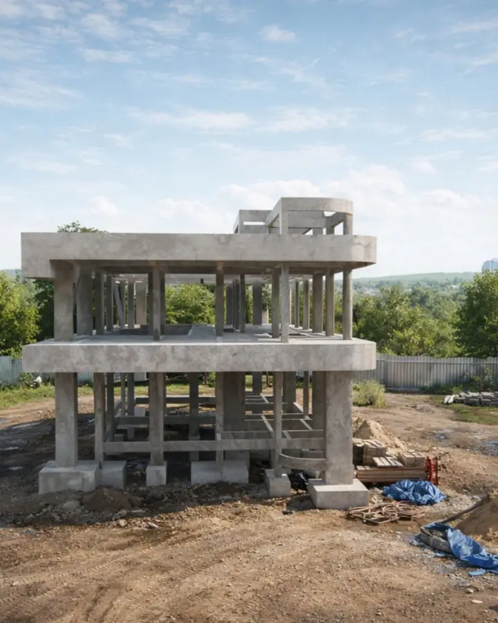 Estrutura de concreto da residência, visualização do projeto estrutural